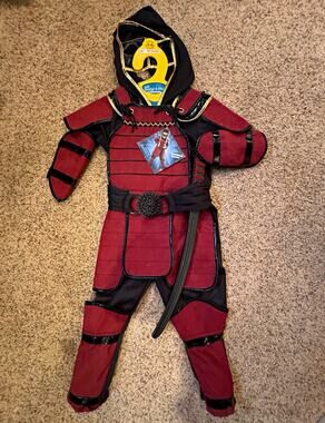 Adventure Factory Ninja Costume Size 5-6 Red/Black Hooded Dress Up